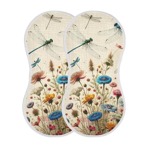 Muslin Burp Cloth for Baby 4PCS Vintage Dragonflies Flowers Super Absorbent Burping Cloths, Bibs for Newborn Boys Girls2