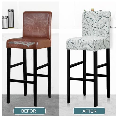 Image of Lellen Bar Stool Chair Covers Set of 4,Jacquard Bar Stool Cover Barstool Covers Slipcovers Stretch Bar Stool Covers with Backs Bar Stool Protector Covers for Kitchen Dining Room Counter Island