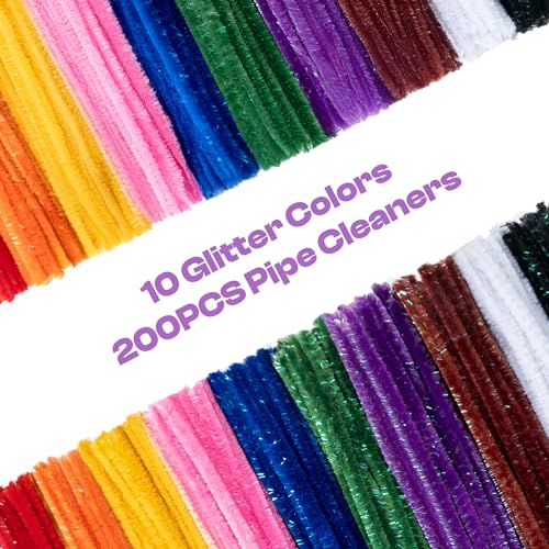 Image of Caydo 200PCS Glitter Pipe Cleaners Craft, Sparkly Pastel Chenille Stems for Flower Making, DIY Art Creative Projects and Holiday Party Decorations