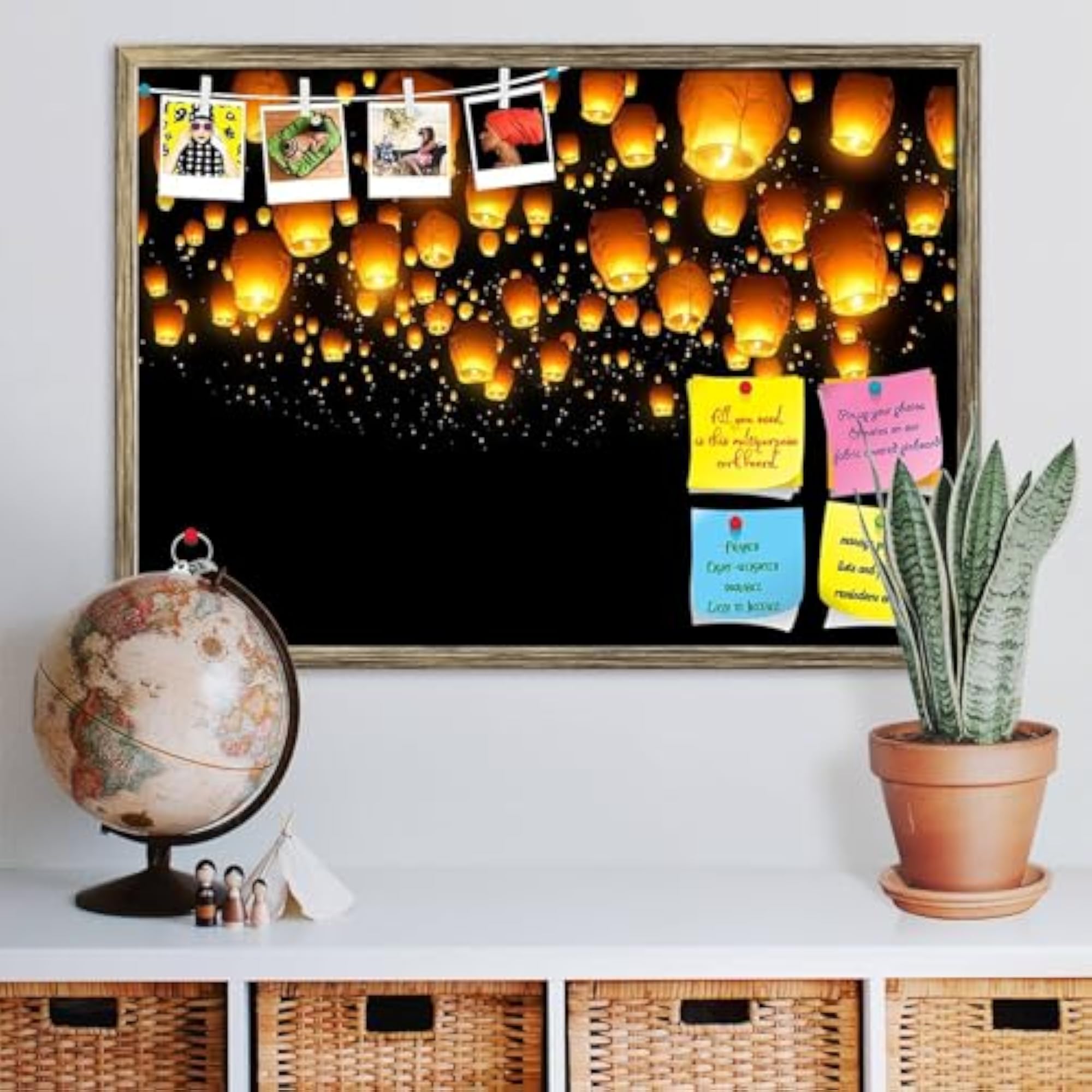 Flying Lanterns Bulletin Board with Push Pins