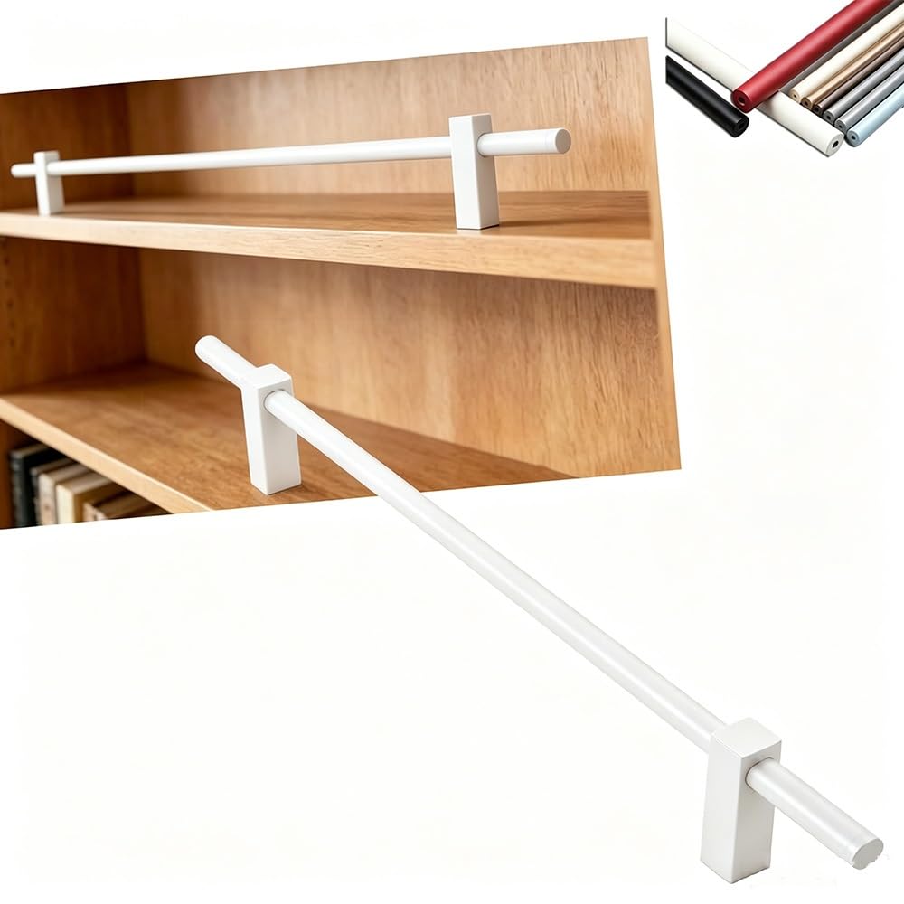 SVBVRFEEW Aluminum Shelf Guard Fence Decorative Railing Closet Safety Bar 16-51in Gallery Rails Set Bookshelves Anti-Tipping Rod Customizable(White,40cm/15.7in)