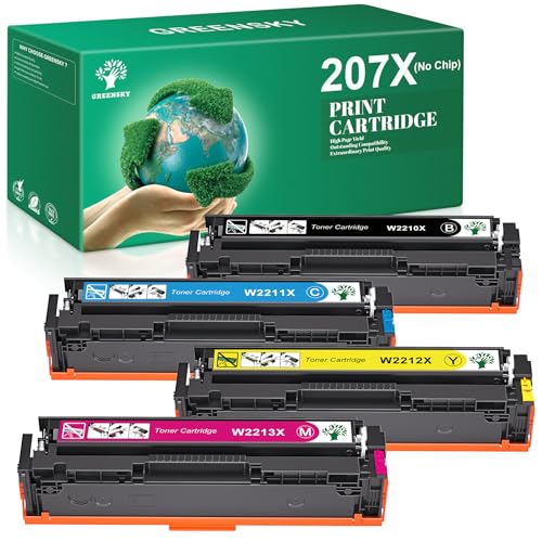 GREENSKY 207X Cartucho de Toner Compatible para HP 207X 207A para HP Color Laserjet Pro MFP M283fdw M283fdn M282nw M255dw M255nw para W2210X W2211X W2212X W2213X W2210A W2211A W2212A W2213A (Sin Chip)
