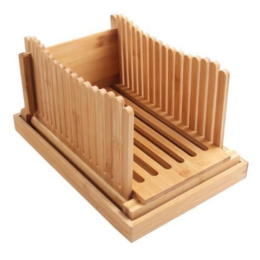 CTRLZS Bamboo Wood Bread Slicer for Homemade Bread Toast Cutting Board, Adjustable Thickness Breadmaker for Loaf Cakes A