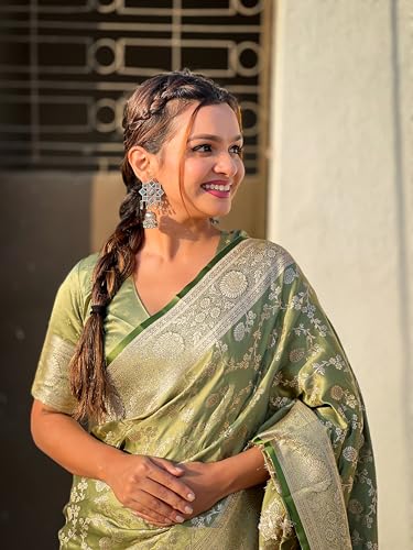 Image of Banarasi Satin Silk Zari Woven Dusty Color Saree with Unstitched Blouse Piece