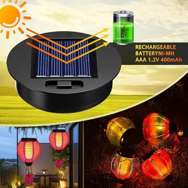 2 Pack Replacement Solar Light Tops with Flickering Flame,Waterproof Outdoor Solar Light Parts for Lantern (Top Size 3.35 inch, Bottom Size 2.87 inch),Hot Air Balloon Lanterns Replacement Kit