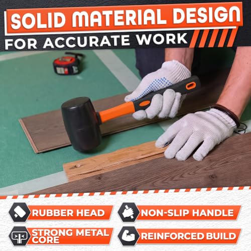 Image of Rubber Mallet Hammer 32 Oz, Orange, Soft Face Non-Marring Head | Soft Non-Marring Rubber Head, Ergonomic Non-Slip Handle; Flooring, Decking, Paver and Tent Stake Work; Anti-Vibration Grip