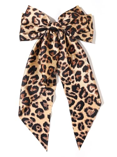 Gran lazo de cabello de raso con estampado de leopardo miniatura 1