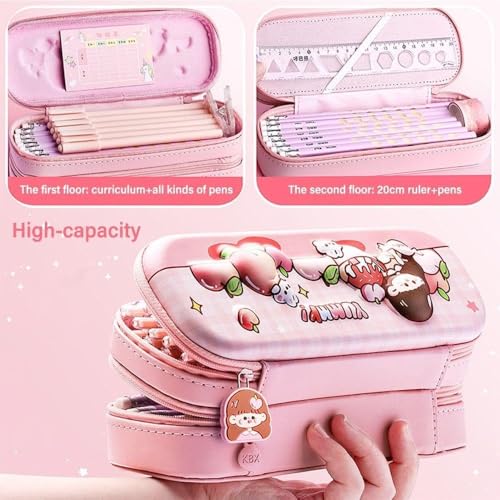 Image of Kawaii Pencil Case 3 Compartment Cute Pencil Pouch Aesthetic Pencil Pouch for Girls Large Capacity Pen Pencil Box Multifunctional Stationery Case (Gardern Rabbit)