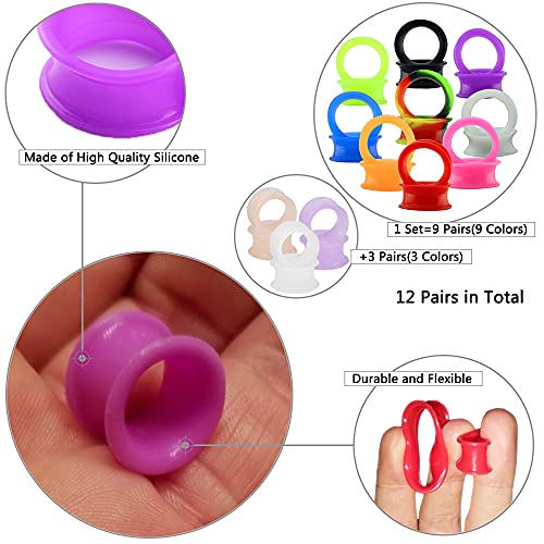 ZS 9 Pair Silicone Flexible Thin Ear Plugs Tunnels Double Flared Expander Ear Gauges Piercing2