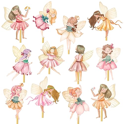 Fairy Centerpiece Sticks Flower Fairy Party Table Toppers 24Pcs Fairy Garden Table Centerpieces Fairy Theme Birthday Party Decorations for Let's Be Fairies Baby Shower Supplies