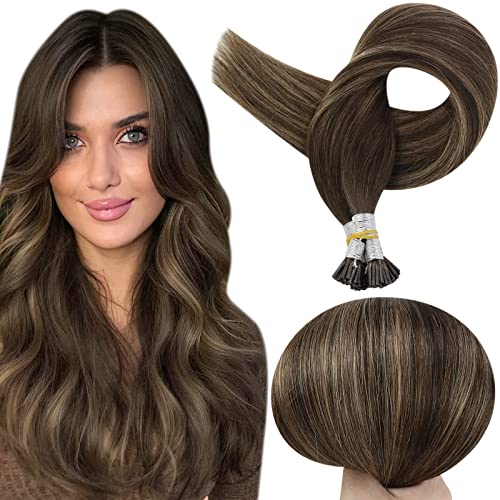 Full Shine 20 Inch I Tip Human Hair Extensions Darkest Brown Fading to Ash Brown Keratin Tip Hair Extensions 50s Fusion Hair extensions 50g Pre Bonded Human Hair Extensions #2/8/2