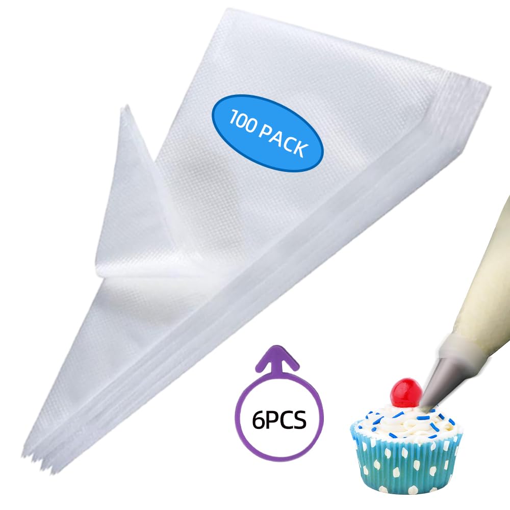 Bolsas pasteleras grandes desechables de 19 pulgadas, paquete de 100 bolsas de repostería gruesas extragrandes con 6 lazos, bolsas de glaseado gruesas, bolsas de decoración de pasteles, bolsas de