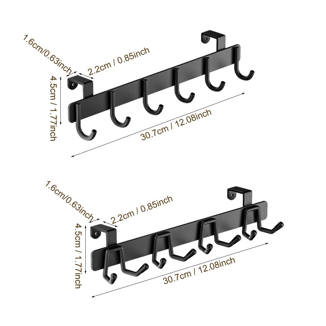 JOMIHONEY 2 Pack Over The Cabinet Door Hook - for Doors up to 3/4''(2cm) Thickness, Back of Cabinet Door Rack Hanger Organizer for Coats, Hats, Bathroom Towels, Kitchen Utensils