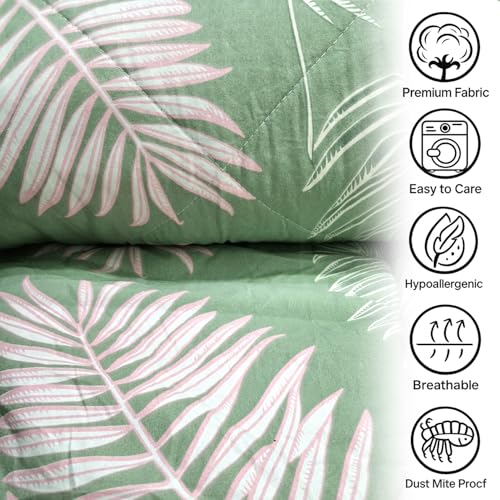 Image of MORADO Glace Cotton AC Comforter /Blanket /Quilt for Double Bed | Ultra Soft & Lightweight | All Season Reversible Comforter | Cozy Bedding for Home & Hotel | Size 90x100 Inches,Green & Leaf,Double