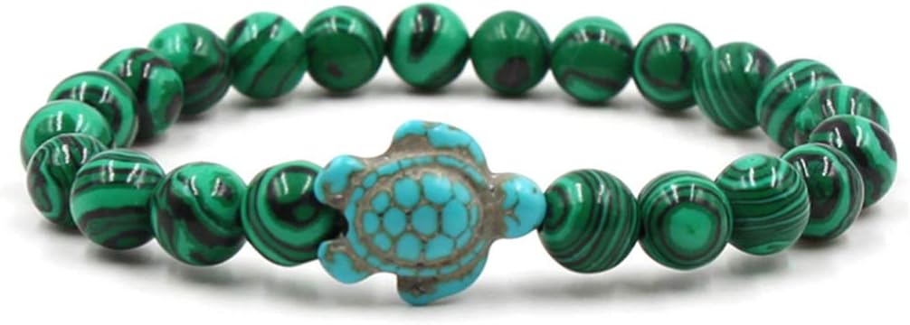 Yinew Turquoise Bead Sea Turtle Elastic Bracelet Natural Stone Friendship Bracelet Beach Jewelry,Malachite