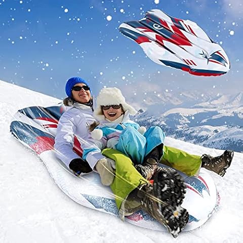 45" Unique Snow Tube Sledge, New Inflatable Snow Sled Rapid Downhill Thicker K80 Heavy Duty Antifreeze Material Snow Sledding Tube for Adults Kids Snow Toys Winter Outdoor Snow Tubes Cover