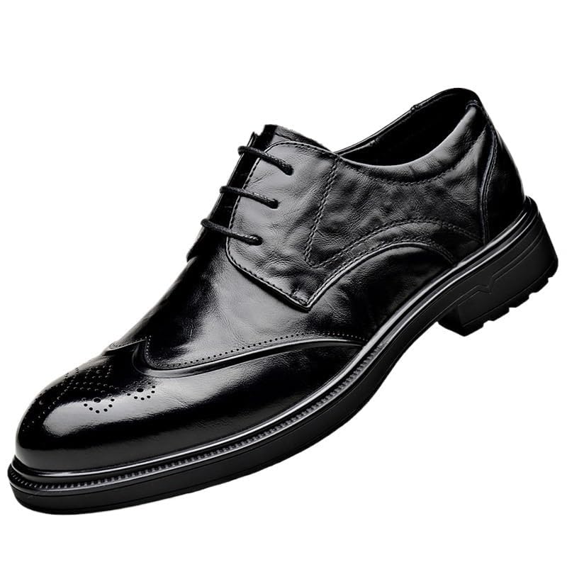 Men's Leather Oxford Dress Shoes Classic Retro Luxury Patent Leather Formal Business Shoes Comfortable Lace-Up Casual All-Match Footwear