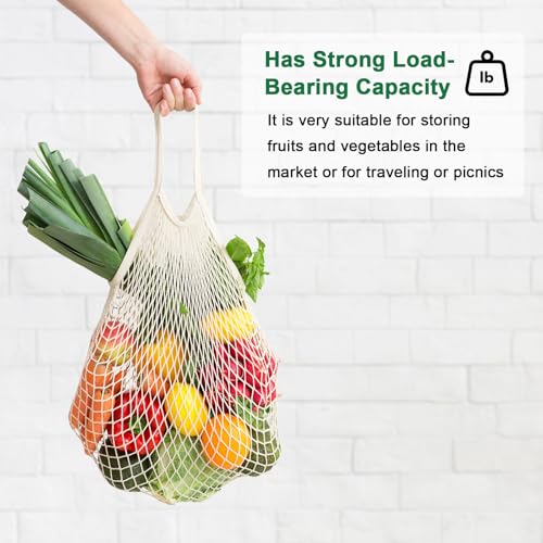 Bolsa de red de algodón reutilizable para comprar verduras frescas cómodamente 4