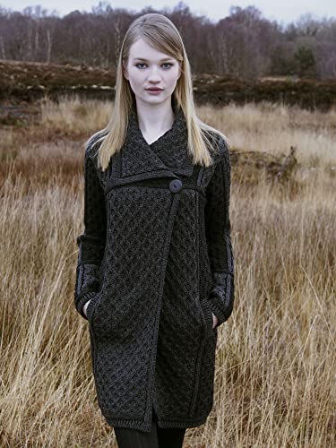 Aran Crafts Women's Irish Cable Knit One Button Long Cardigan (100% Merino Wool)3