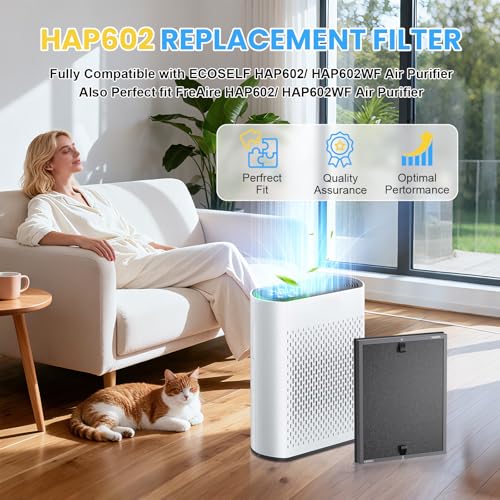 Image of 4 Pack HAP602 Replacement Filter for ECOSELF HAP602 / HAP602WF Air Purifier | 3-in-1 High-Efficient Filtration,H13 True HEPA Filter for Home Large Room