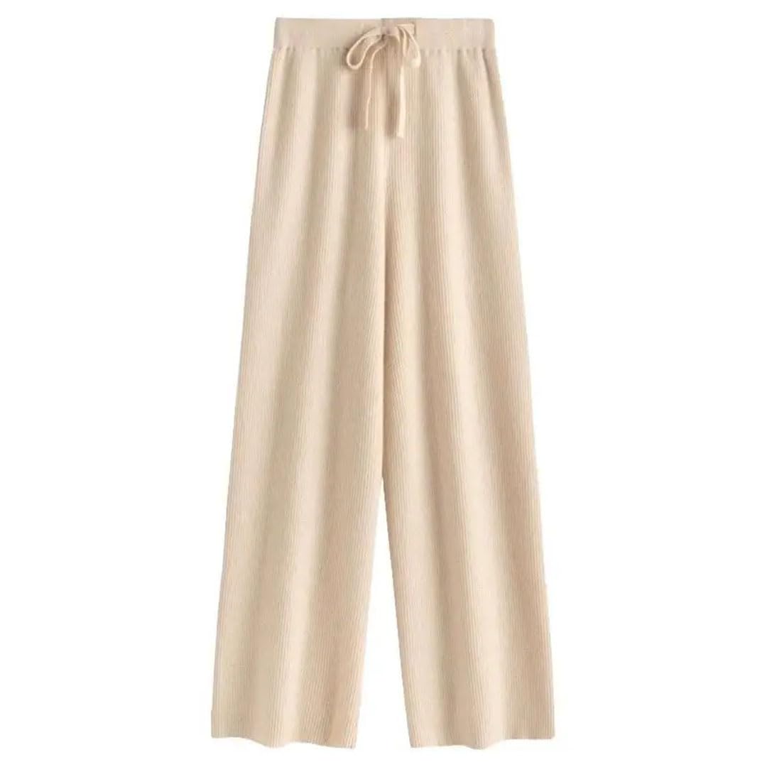Pantaloni invernali da donna a gamba larga in cashmere a vita alta allentati a goccia lavorati a maglia dritta pantaloni per ciclomotore