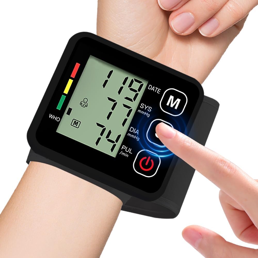 Tensiometro de muñeca,monitor de presión arterial,monitor de hipertensión con función de memoria para medir con precisión la presión arterial y el pulso,portÔtil y fÔcil de usar,198 Memorias,Negro