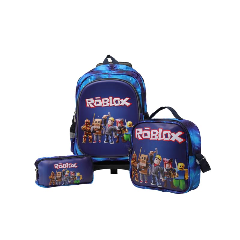 Lucky KidsChildren Large Rolling School Bag Student Trolley School Bags  with Lunch Bag, Pencil Box Wheeled Backpack Bag Set for Kids