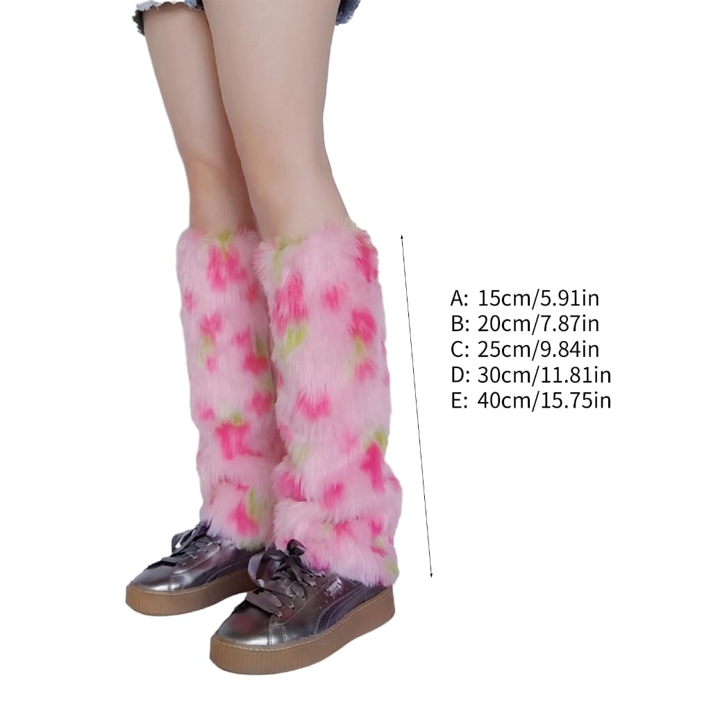 Women Plush Leg Warmers Japanese Vintage Sweet Floral Winter Warm Furry Leg Sleeve Socks