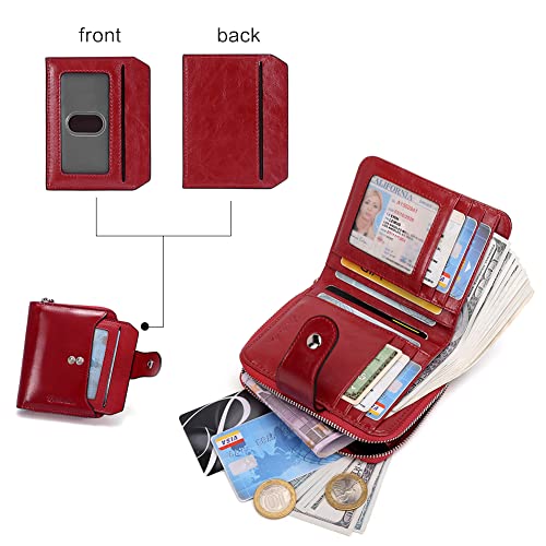 Image of BOSTANTEN Leather Wallets for Women RFID Blocking Zipper Pocket Small Bifold Wallet Card Case Wine Red