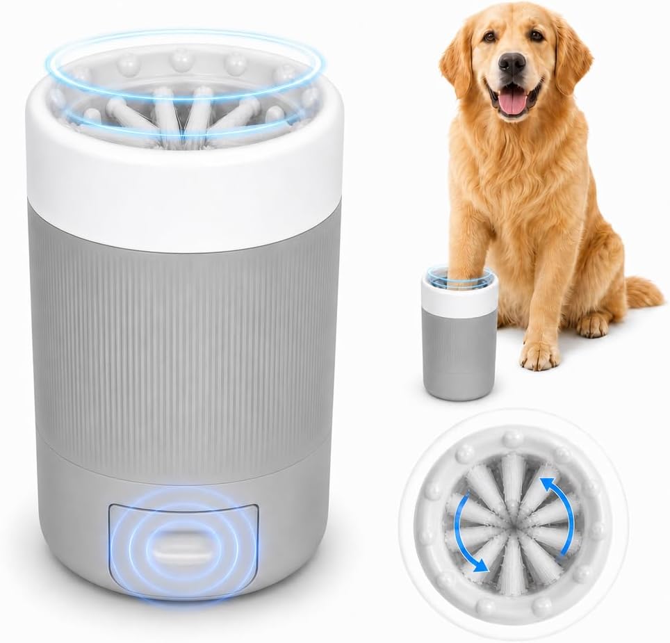Semi Automatic Dog Paw Cleaner Cup, Portable Pet Foot Washer (Grey)