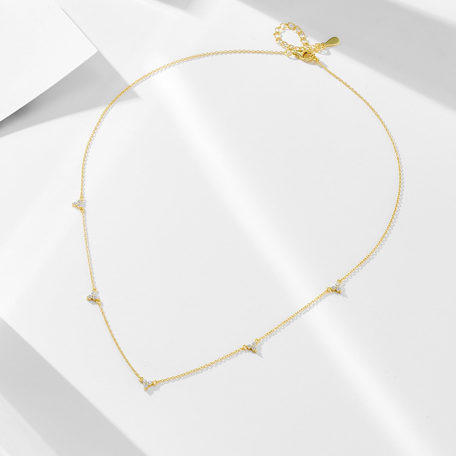 Elegantes collares largos para mujer, cadena de oro amarillo de 9K/14K/18K con diamante creado en laboratorio, collar de lágrima Rolo para mujer, 38+5 cm