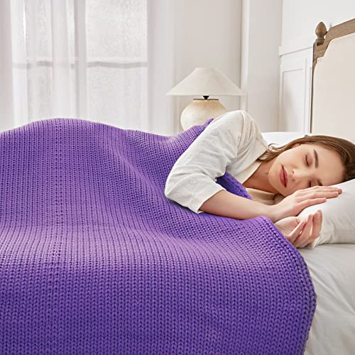 Guohaoi Knitted Weighted Blanket for Adults (Purple 60"x80" 15lbs) No Beads Cooling Throw Blanket for Hot Sleepers, Home Decor Breathable Chunky Knit Heavy Blanket Use on Queen/King Size Bed