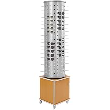114 Pairs Glasses Rack, Floor-Standing Sunglasses Display Rack, 360 Rotating Eyewear Holder, Eyeglasses Storage Organizer, Sunglasses Display Stand with Cabinet & Wheels, Silver+Yellow