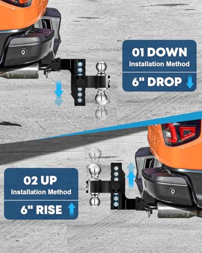 Image of Kohree 6 inch Adjustable Trailer Hitch Fit 2 Inch Receiver, Dual Solid Ball 2 inch and 2-5 /16 inch(12,500 LBS GTW), Drop & Rise Heavy Duty Aluminum Tow Hitch with 4 Silencer Pads & 2 Locking Hitch Pin, Black