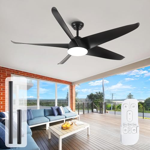 Ventilador de Techo con Luz y Mando a Distancia, 152cm Ventiladores de Techo Negros Modernos con Luces, Motor DC Reversible Silencioso, para Dormitorio Salón, Patios exteriores, 8H Temporizador