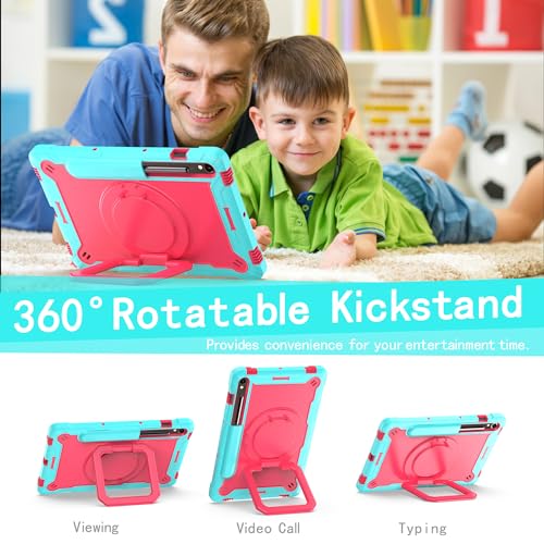 Image of Case for Samsung Galaxy Tab S10 FE+ /S10 FE Plus 13.1 Inch 2025 Released - Heavy Duty Impact Resistant Case Cover with Rotating Ring Stand (Teal /Pink)