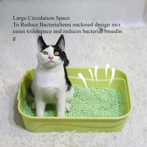Arenero para gato portátil con diseño semiabierto verde miniatura 5