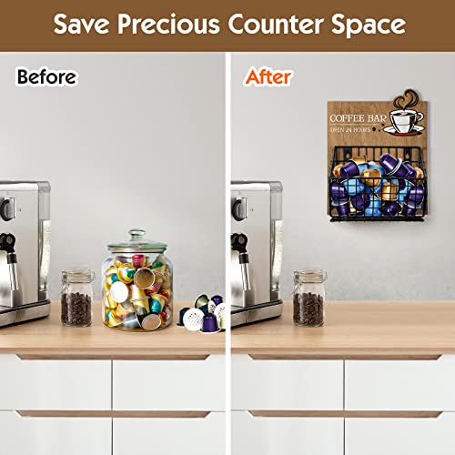 Thygiftree Coffee Pod Holder Wall Mount K Cup Storage Organizer For Kcup Espresso Capsule, Coffee Bar Sign Open 24 Hours For Coffee Station Kitchen Decor Gifts #TOP3