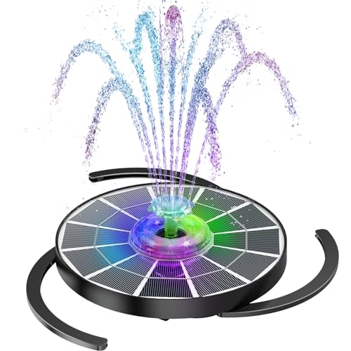 AISITIN 4W Solar Fountain with Lights Chargeable, Solar Water Pump Built-in 2200mAh Battery, 2025 Upgrade Glass Panel Solar Bird Bath Fountains for Garden, Bird Bath, Pool, Fish Tank and Aquarium