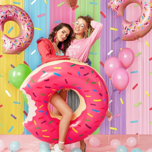 Image of Blosssound 4 Packs Donut Party Decorations 3.3 x 6.6 ft Donut Sprinkle Foil Fringe Curtain Colorful Ice Cream Tinsel Streamers for Easter Birthday Baby Shower Sweet Shop Decoration(4 Packs, Doughnut)
