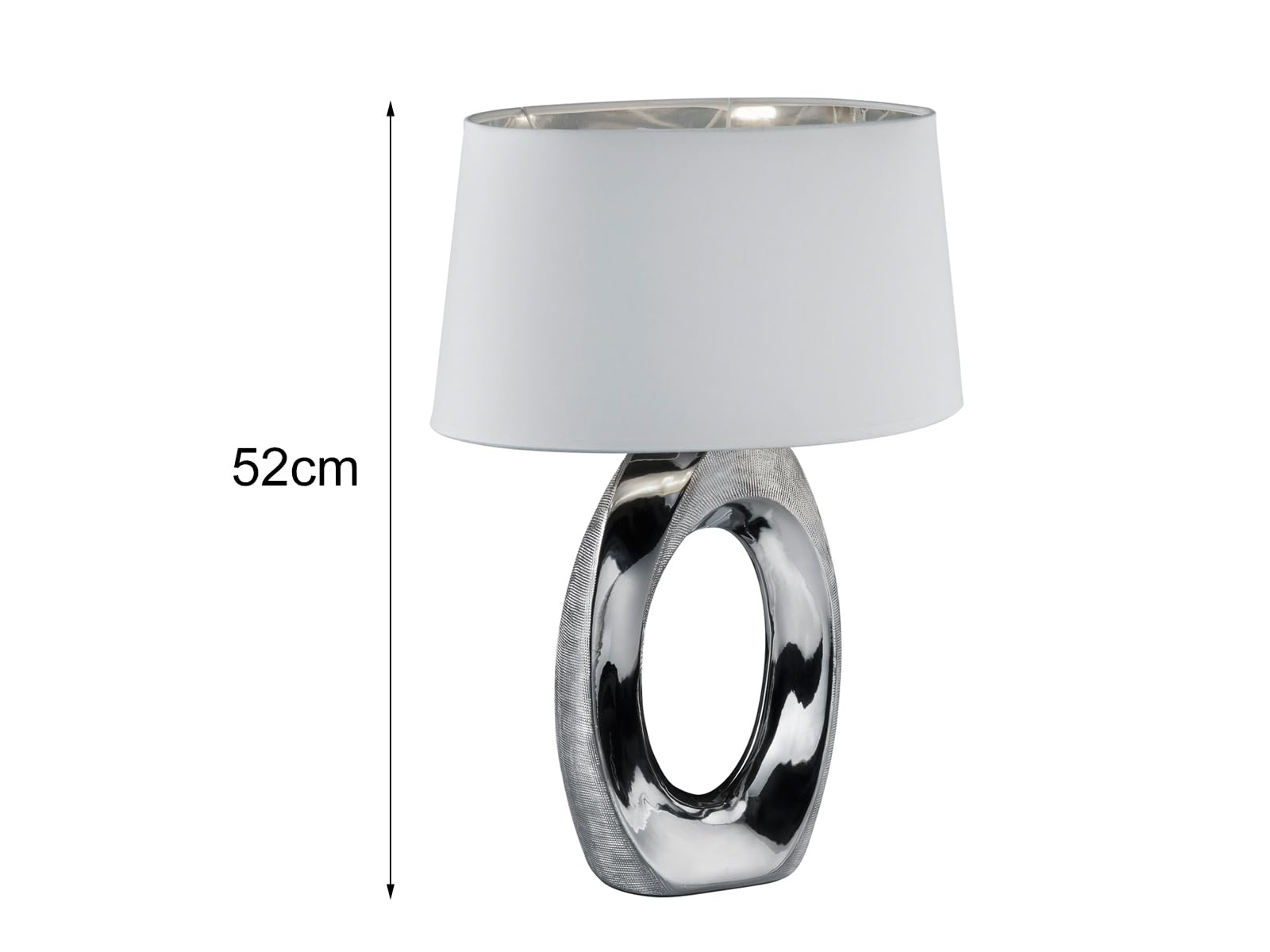meineWunschleuchte Tisch-leuchte mit Keramikfuß & Stoffschirm Silber Weiß | Höhe 52cm, mit E27 LED, mit Schurschalter, modernes Design, gemütliche Beleuchtung, dekorative große Nachttischlampe