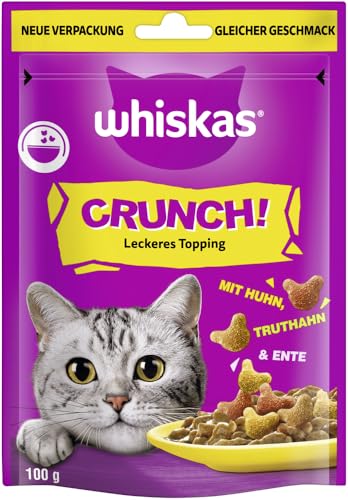 WHISKAS Crunch Katzensnacks Huhn, Pute & Ente 6 x 100g – Leckere Snacks mit Huhn, Pute und Ente