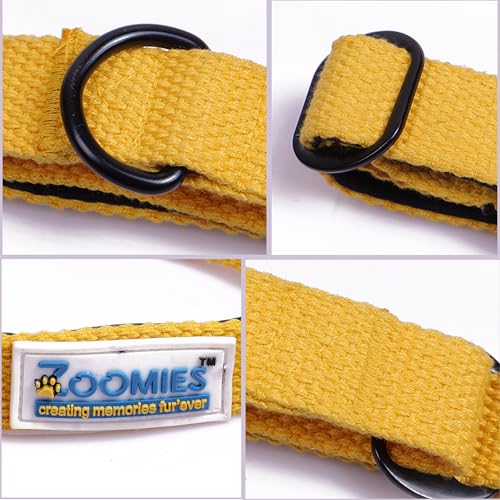 Image of ZOOMIES Martingale Dog Collar, Premium Soft Padded Cotton, No-Pull Training Design, Medium, Yellow, 45 x 2.5 cm
