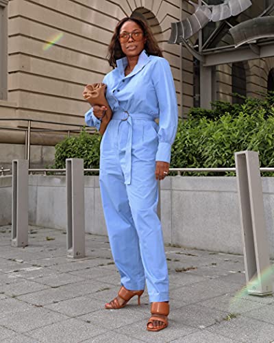 The Drop Women's Cornflower Blue Long Sleeve Belted Jumpsuit By @Highlowluxxe, 2X, Plus Size #TOP24