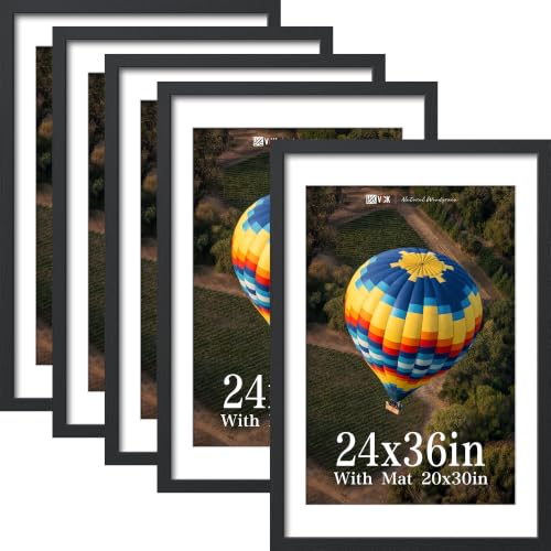 Image of VCK 24x36 Frame 5 Pack, Black Exclusive Wood 20x30 Mat, for Picture