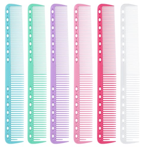 6Pcs Cutting Combs for Hair Stylist Professional Carbon Fine Cutting Comb Heat Resistant Carbon Fiber Salon Hairdressing Comb for Men(Blue, Green, White, Pink, Rose Red, Purple)