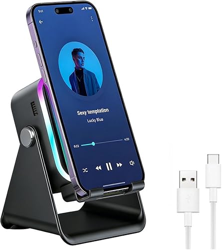 Altavoz Bluetooth de inducción inalámbrico 5 en 1 con soporte ajustable para teléfono, soporte de teléfono celular de inducción de escritorio