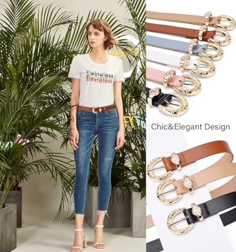 COTIM COYIN Women's Vintage Western Leather Belt with Gold Buckle, Retro Waist Belt for Jeans, Dresses and Pants2