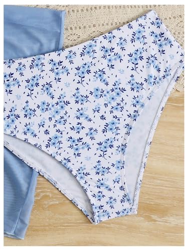 SHENHE Girl's Floral Swimsuits 3 Piece Bathing Suits O Ring Bikini Set with Sarong Coverups4