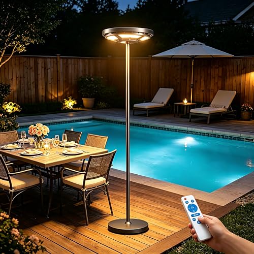 Image of Lightdot Outdoor Floor Lamp for Patio, Rechargeable Cordless Floor Lamp with Remote, Dimmable Warm White 3000k Tall Standing Lamps for Deck Yard Garden